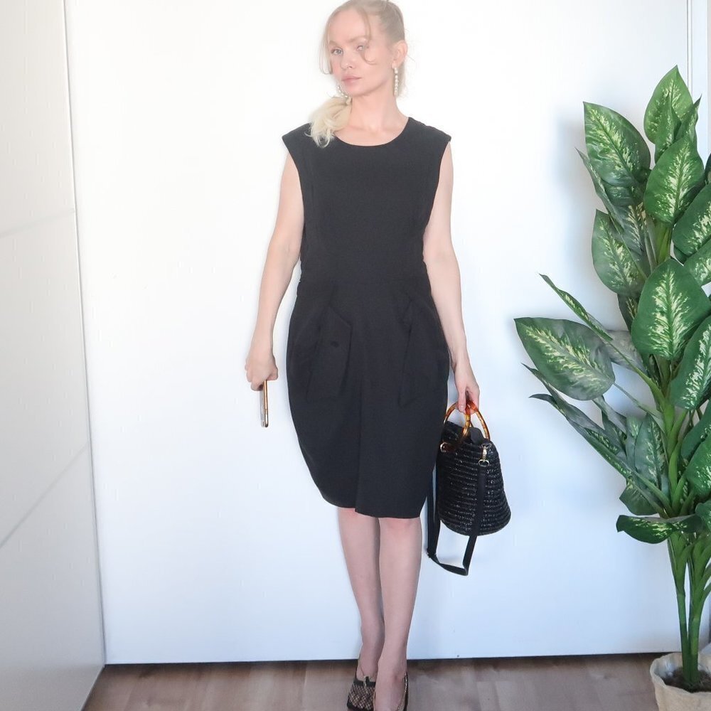 Anthropologie Moulinette Soeurs Silk Black Sleeveless Crew Neck Pencil Dress
